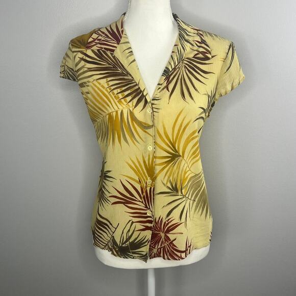 Vintage Jones New York 100% Silk Button Front Shirt Size 12 Palm Print Tropical - Picture 1 of 4